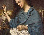 托马斯 库图尔 : Young Woman Sewing